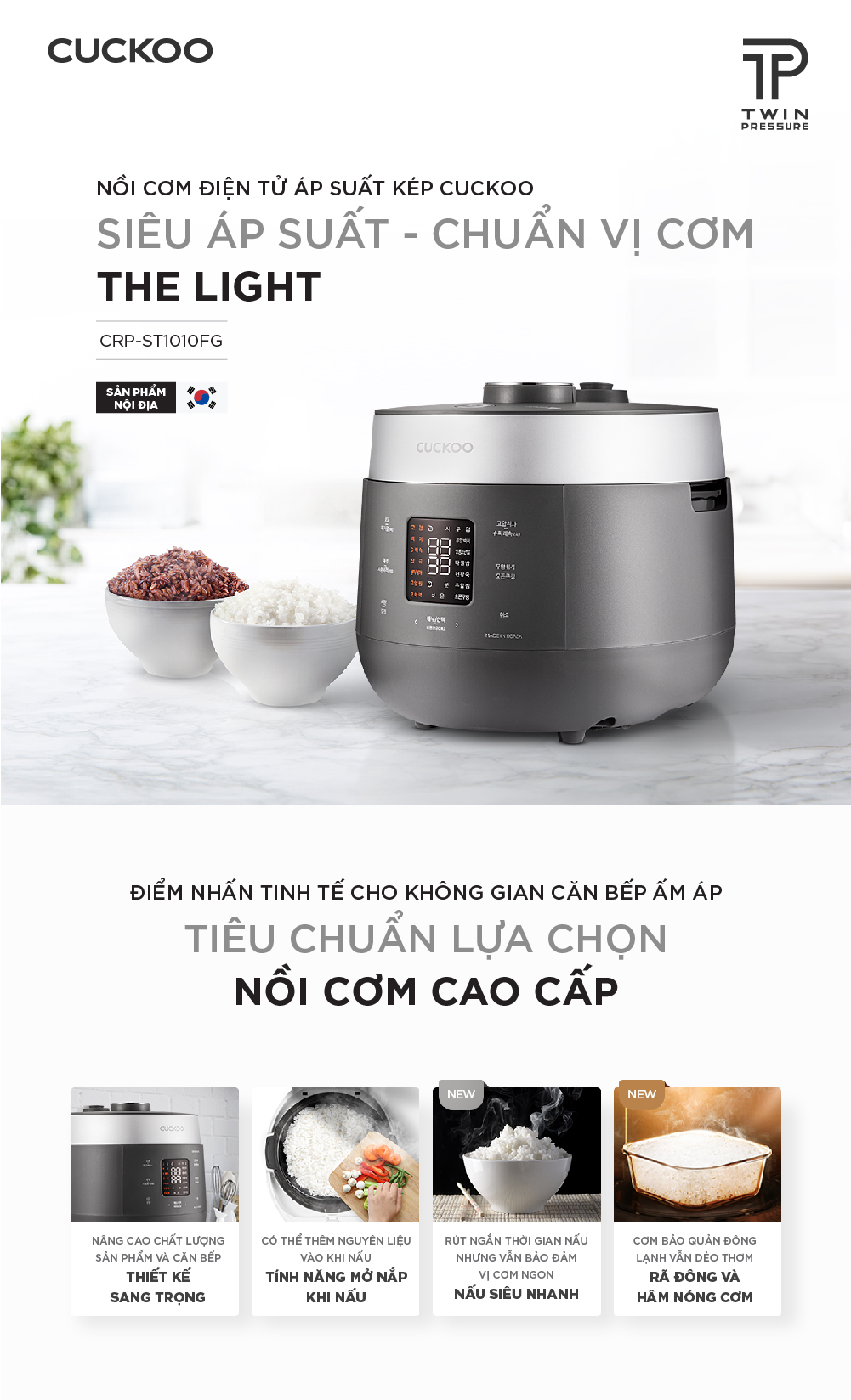 Nồi cơm điện tử áp suất kép Cuckoo CRP-ST1010FG 1.8L 