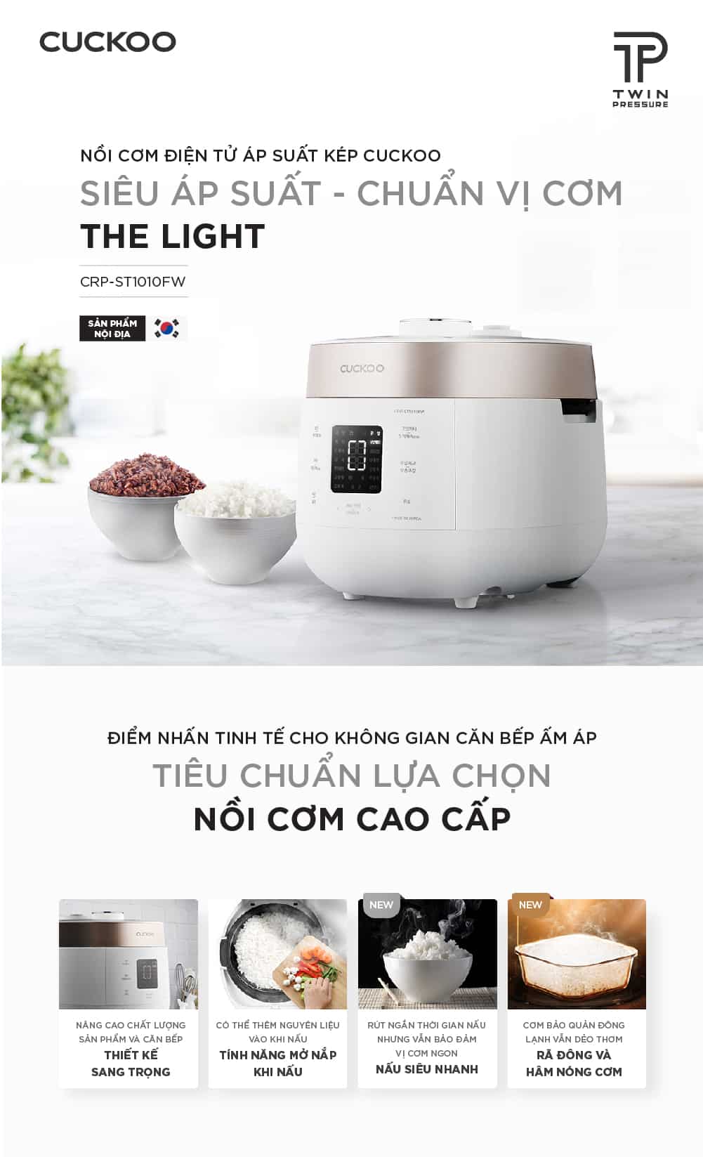 Nồi cơm điện tử áp suất kép Cuckoo CRP-ST1010FW 1.8L